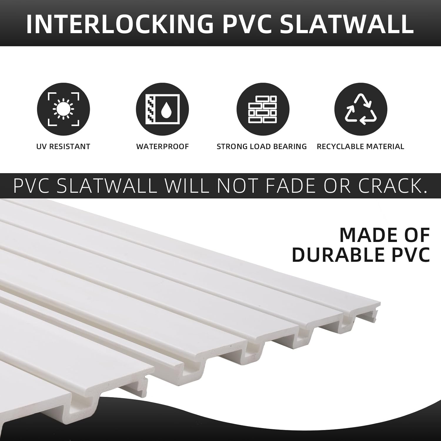 Slatwall Panel organizador de pared de garaje resistente montado en la pared, paneles de pared de PVC para pared de garaje y sistema de