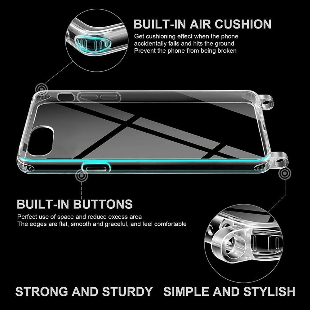 CAROKI Funda transparente para iPhone SE 2022, funda cruzada para teléfono iPhone 78 con correa ajustable de nailon para el cuello, soporte