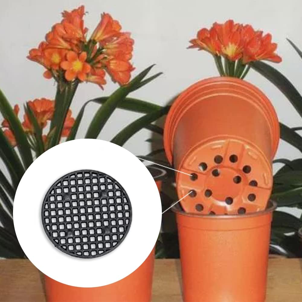50 piezas de malla para macetas, almohadillas de drenaje de plantas, juntas redondas y cuadradas para agujeros de drenaje para jardinería, maceta, 5