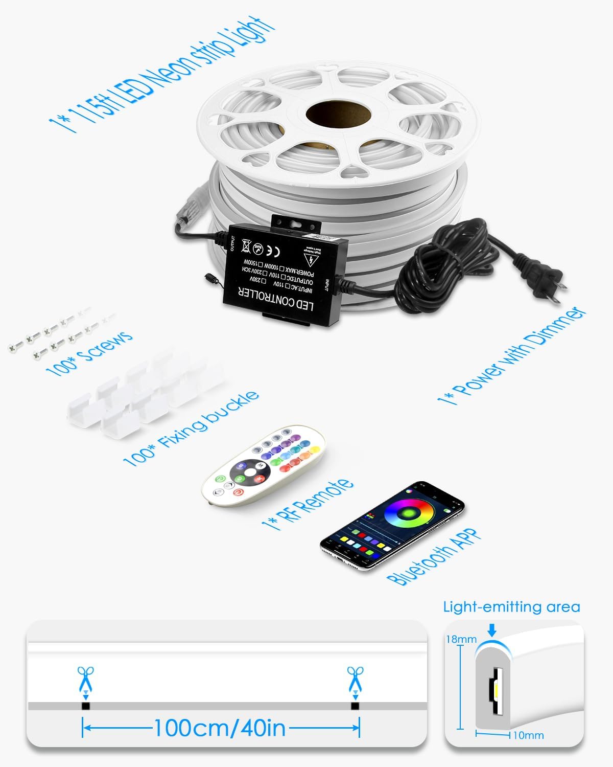Samsion Waterpfoof – Tira de luces de neón RGB para exteriores, 115 pies, con regulador de intensidad de neón, sincronización de música, cambio de