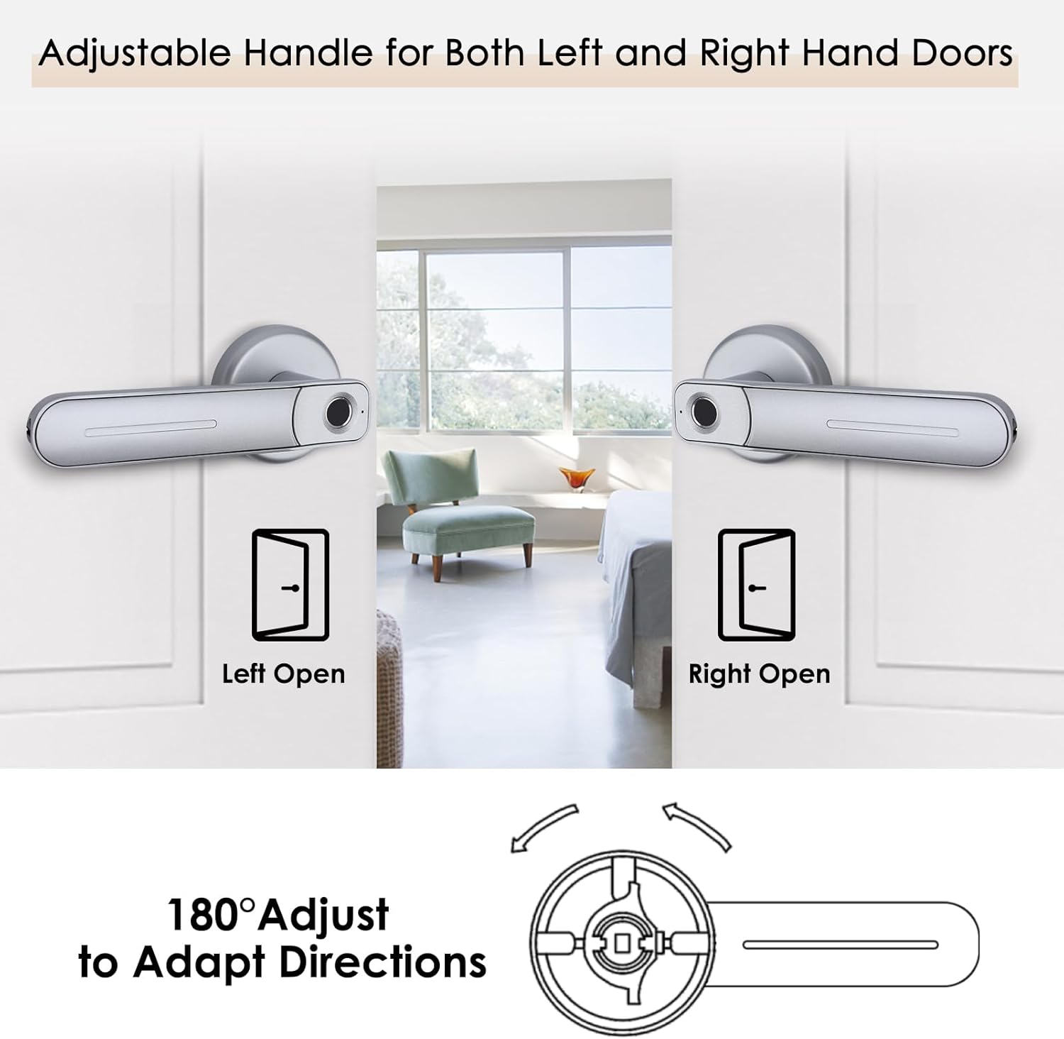NIDOOT Cerradura de puerta biométrica de huellas dactilares, plata, garantía de 12 meses