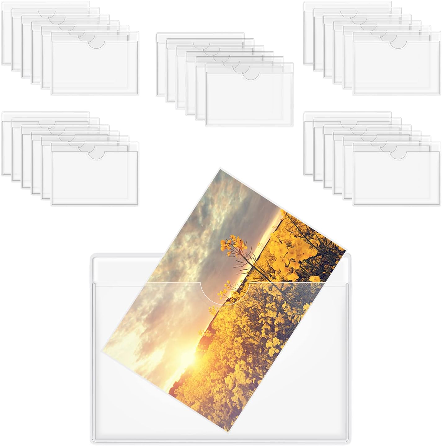 durony Paquete de 60 portatarjetas autoadhesivas para tarjetas, portatarjetas de plástico transparente con apertura superior para tarjetas de