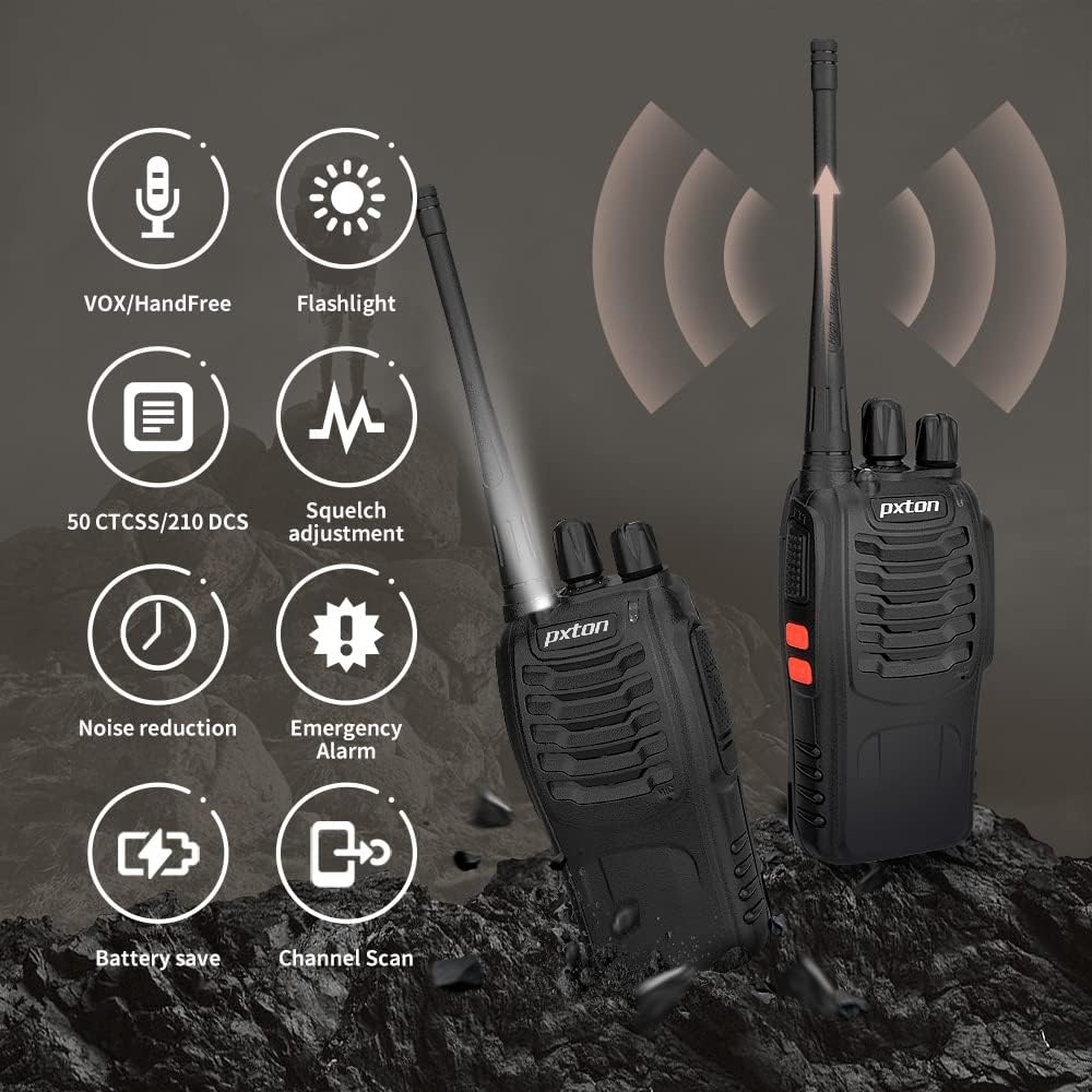 Walkie talkies recargables para adultos con auriculares mejorados y batería de iones de litio, radios bidireccionales con función VOXTOTalarma de