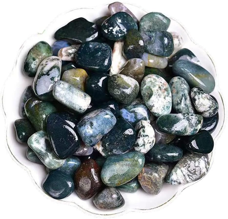 Piedras de cristal curativo de ágata musgo, piedras preciosas curativas de Reiki grandes de 1.25 a 2.0 pulgadas, piedras preciosas pulidas naturales