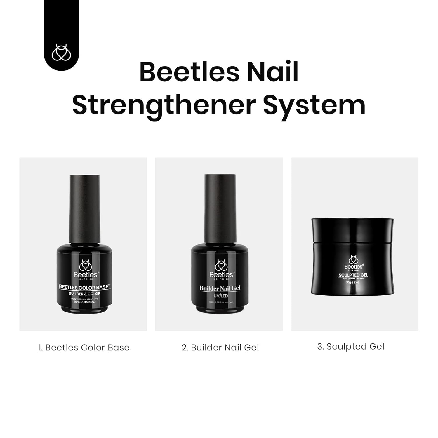 Beetles 2 en 1 Builder – Esmalte de gel de uñas base y superior para uñas, 0.5 onzas líquidas, gel fortalecedor de uñas transparente neutro y capa