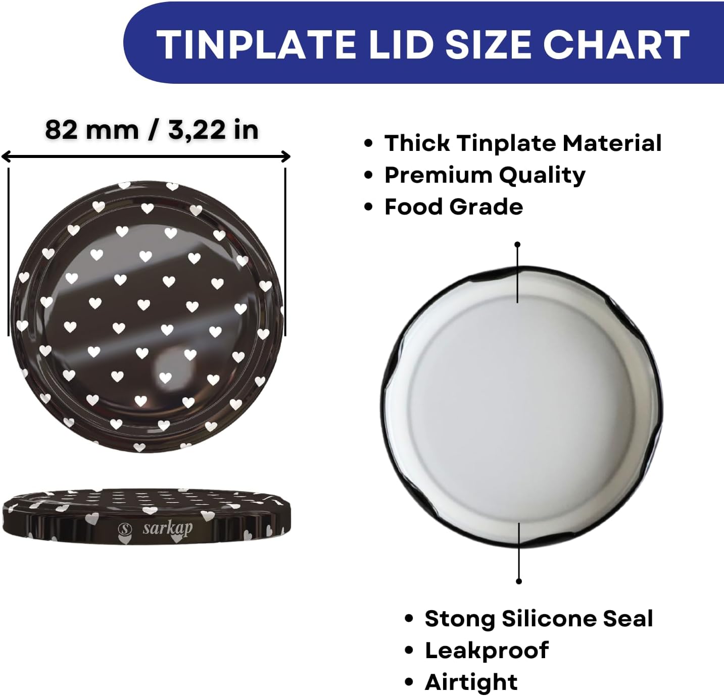 SARKAP Juego de 10 tapas para conservas reutilizables de 3.228 in, ideales para tarros de vidrio, no compatibles con tarros Mason y tapas de boca