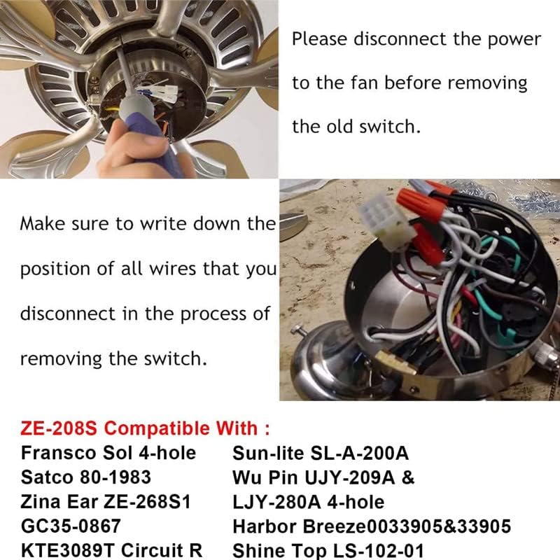 ZE-208s E89885 Interruptor de ventilador de techo 3 velocidades 4 hilos Pull Chain Switch-Sliver