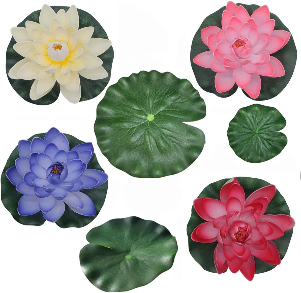 4 piezas de loto artificial, 3 almohadillas realistas de lirio de agua de 7.95.93.9 pulgadas, flor de loto flotante artificial con almohadilla de