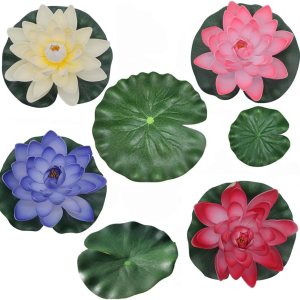 4 piezas de loto artificial, 3 almohadillas realistas de lirio de agua de 7.95.93.9 pulgadas, flor de loto flotante artificial con almohadilla de 4 piezas de loto artificial, 3 almohadillas realistas de lirio de agua de 7.95.93.9 pulgadas, flor de loto flotante artificial con almohadilla de