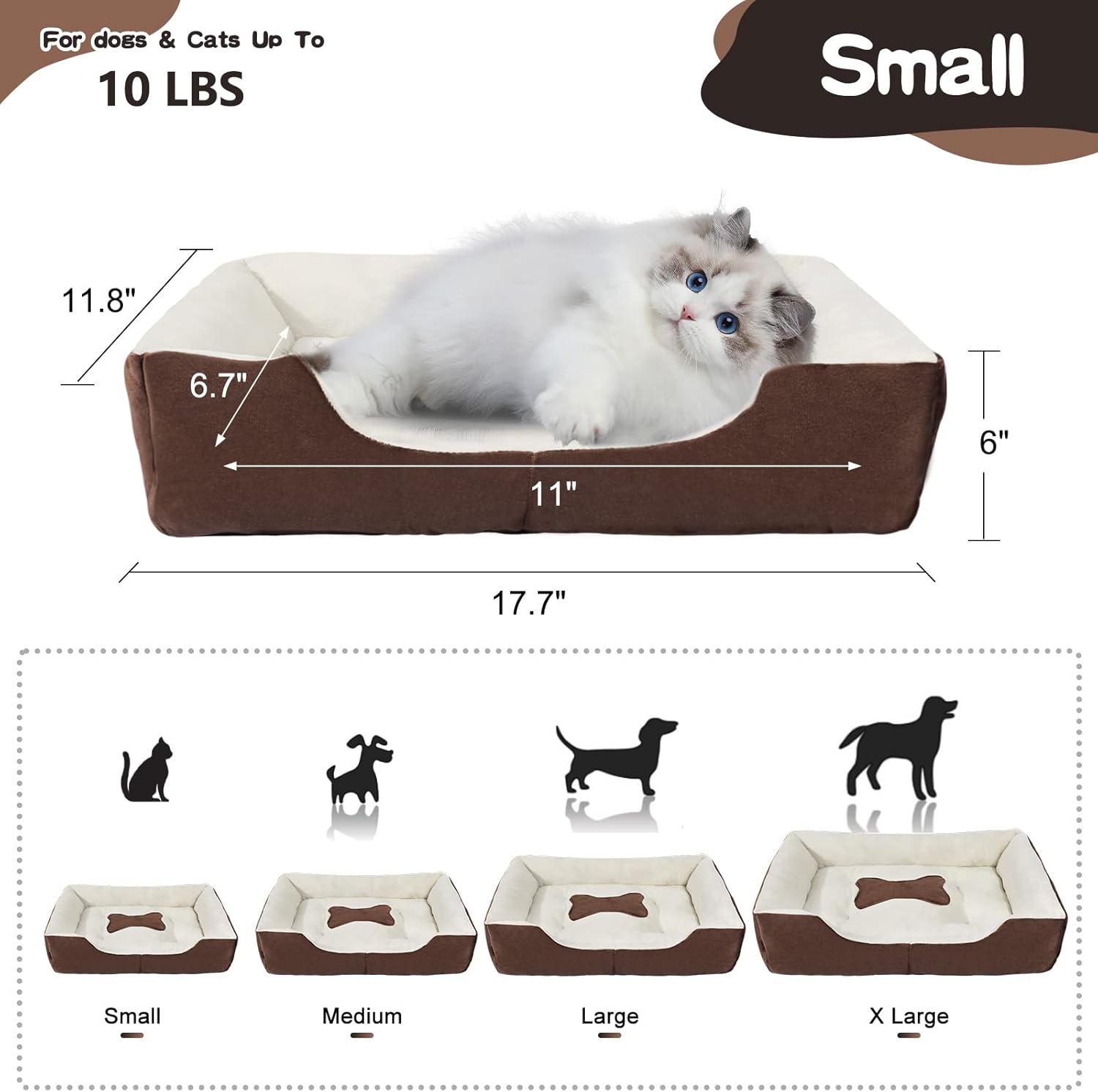 SENNAUX Camas rectangulares para perros pequeños, cama lavable para mascotas, colchón cómodo para mascotas con parte inferior antideslizante para