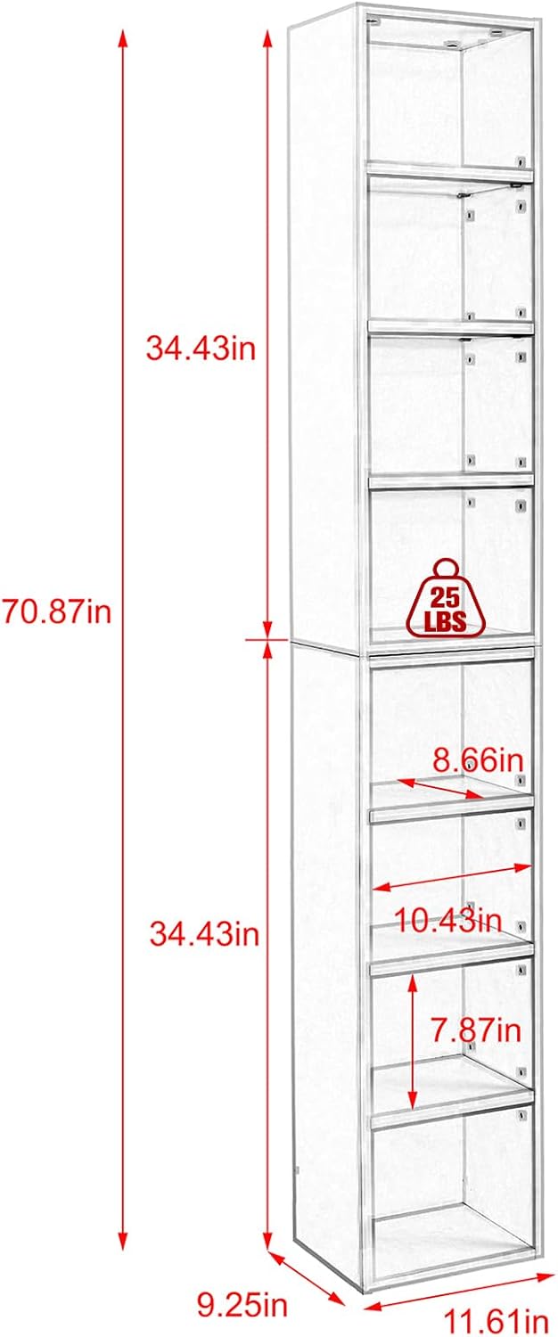 Estante delgado de torre multimedia con estantes ajustables, gabinete de almacenamiento estrecho de 8 niveles de alto y estrecho estante para