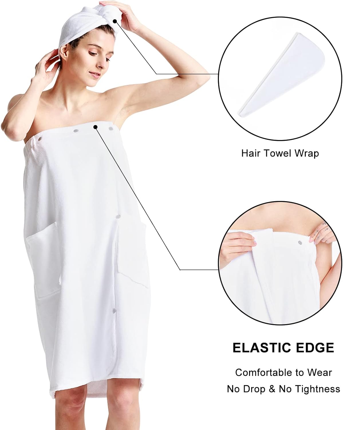 Toalla de baño para mujer, ajustable, ligera, para el cuerpo, bata de spa con toalla para el pelo, S-XX grande
