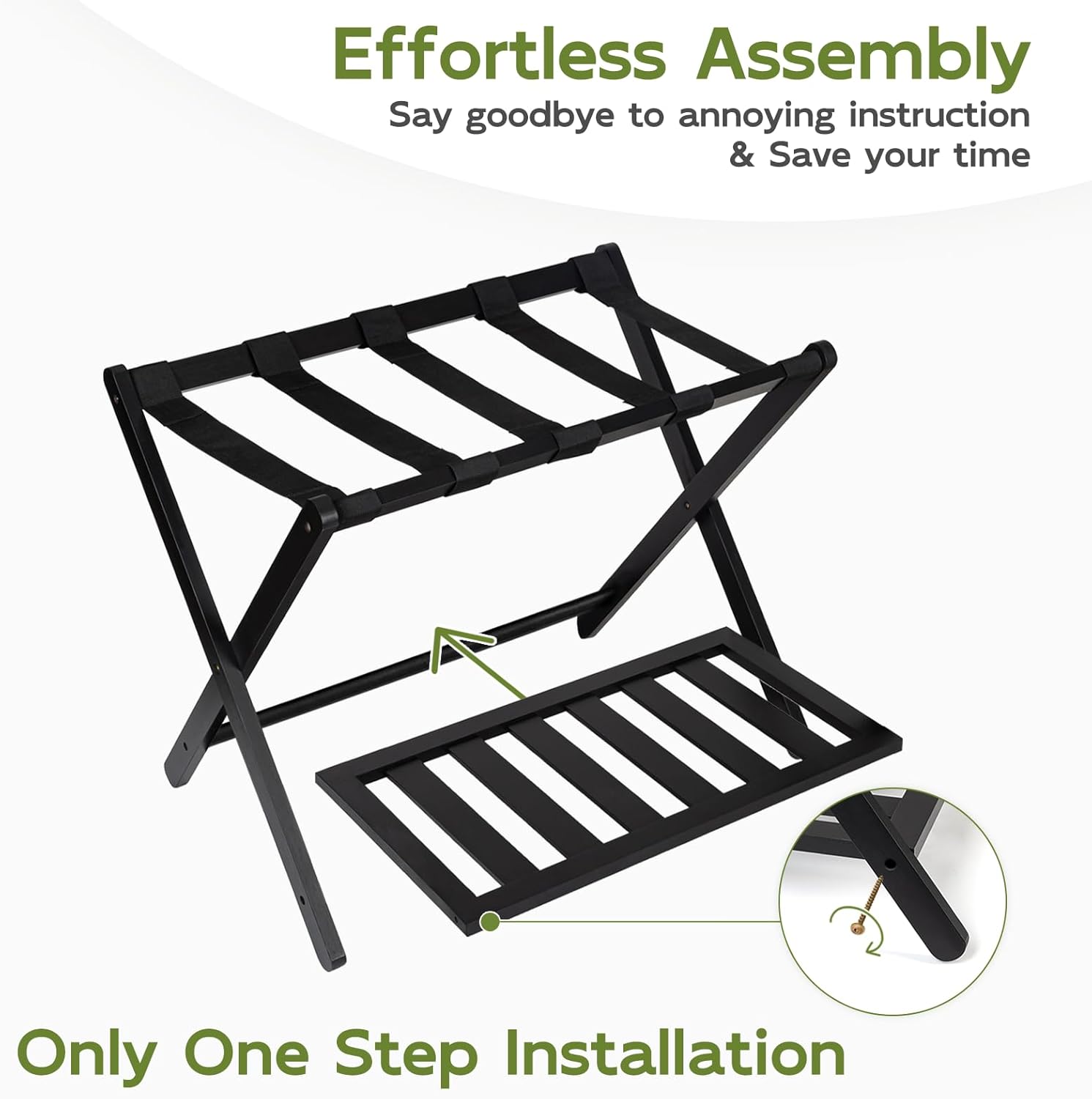 RAINHOL Portaequipajes plegable para habitación de invitados, 1 unidad, soporte de maleta montado con estante de almacenamiento, soporte de equipaje