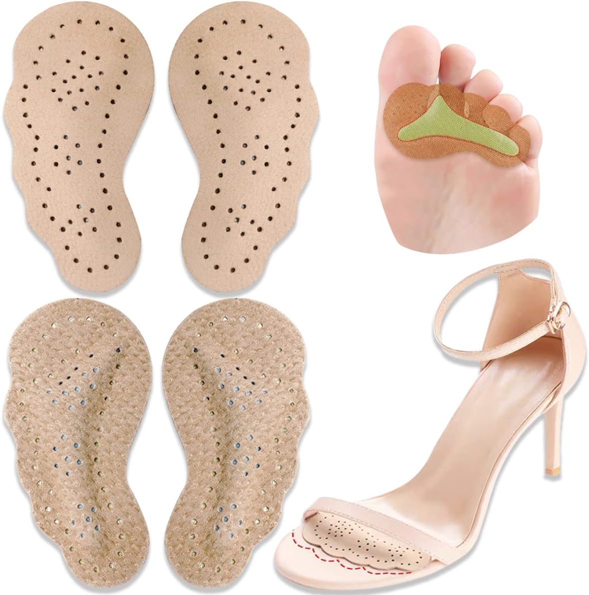 Cojines de bola de pie para tacones altos, almohadillas antideslizantes y cómodas para el antepié, almohadillas metatarsianas para alivio del dolor
