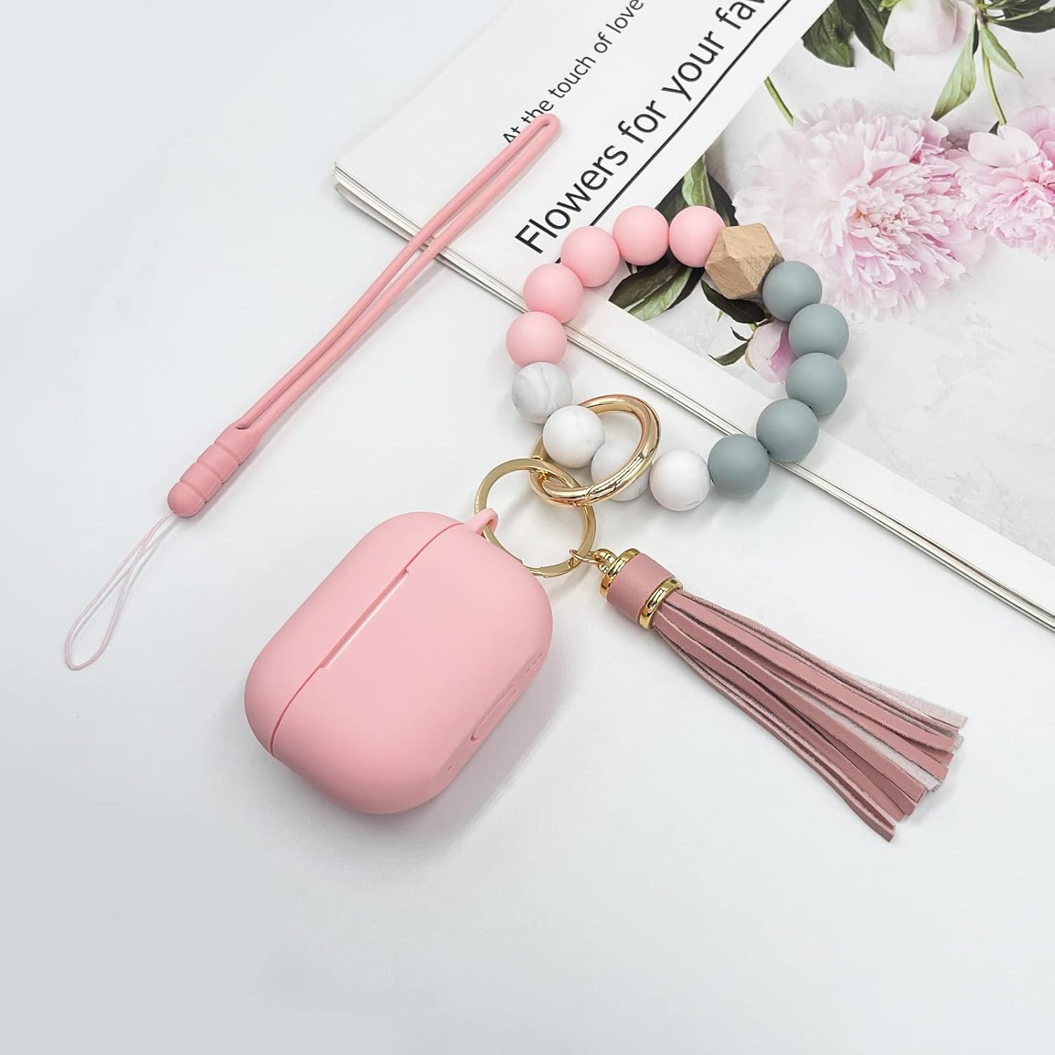 Funda para Airpods Pro de 2 generación 2022, funda de silicona suave con llavero de pulsera linda para Apple Airpods Pro 2 para mujeres y niñas