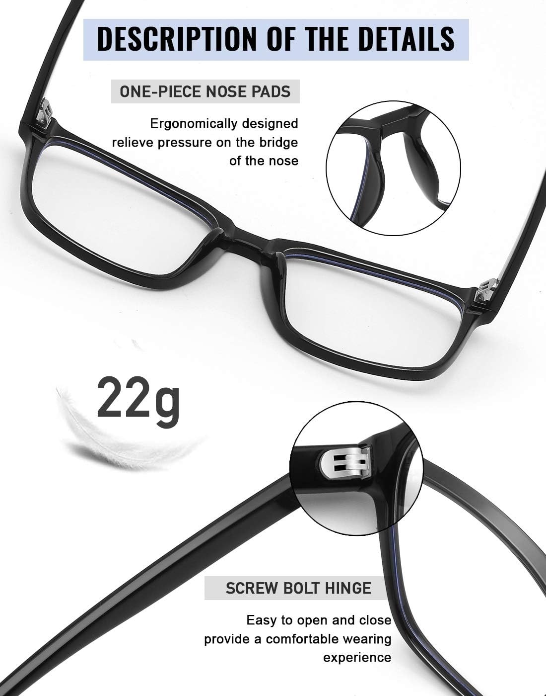 TEAPLMTT Lentes de bloqueo de luz azul, anteojos cuadrados de gran tamaño para computadora anti luz azul para mujeres y hombres