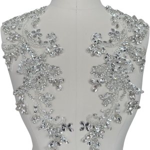 Parches de apliques de encaje brillantes hechos a mano con cuentas de costura, lentejuelas y accesorios para vestido de novia, un parbolsa (plateado) Parches de apliques de encaje brillantes hechos a mano con cuentas de costura, lentejuelas y accesorios para vestido de novia, un parbolsa (plateado)