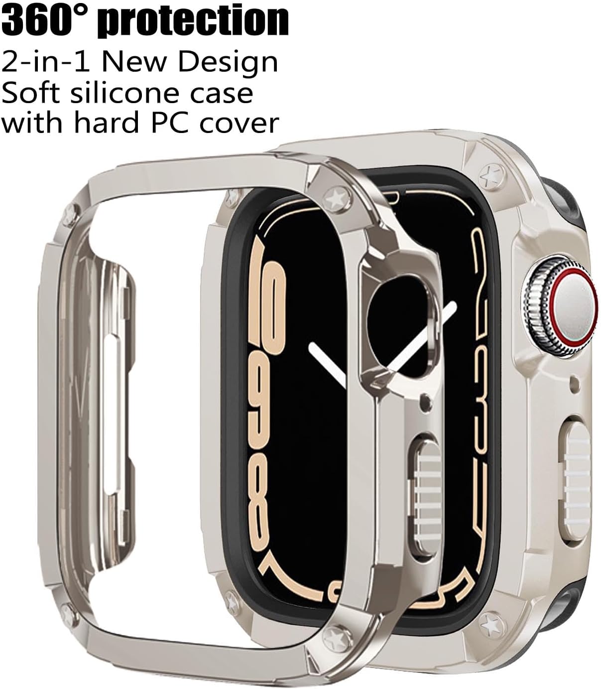 BOTOMALL Parachoques de silicona suave con cubierta de policarbonato compatible con carcasa de Apple Watch de 1.732 pulgadas, 1.772 pulgadas, Series