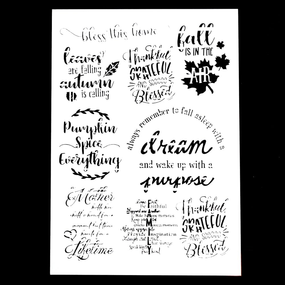 Plantilla decorativa de plantilla de letras de bendición para pintar sobre lienzo, muebles de madera, papel para manualidades (tamaño A4)