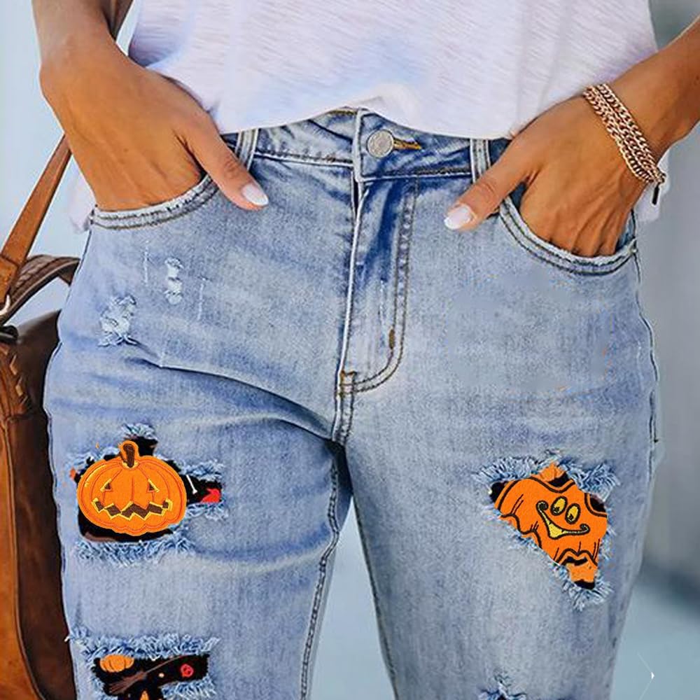 12 parches para planchar de Halloween, calabaza naranja, bruja para coser en apliques bordados, parches de reparación, accesorios de manualidades,