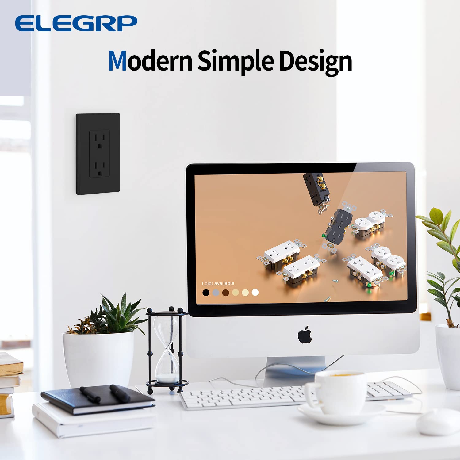 ELEGRP Enchufe eléctrico de pared decorativo estándar negro mate, 15 A, 125 V, 2 polos, 3 cables, no resistente a manipulaciones, NEMA 5-15R,
