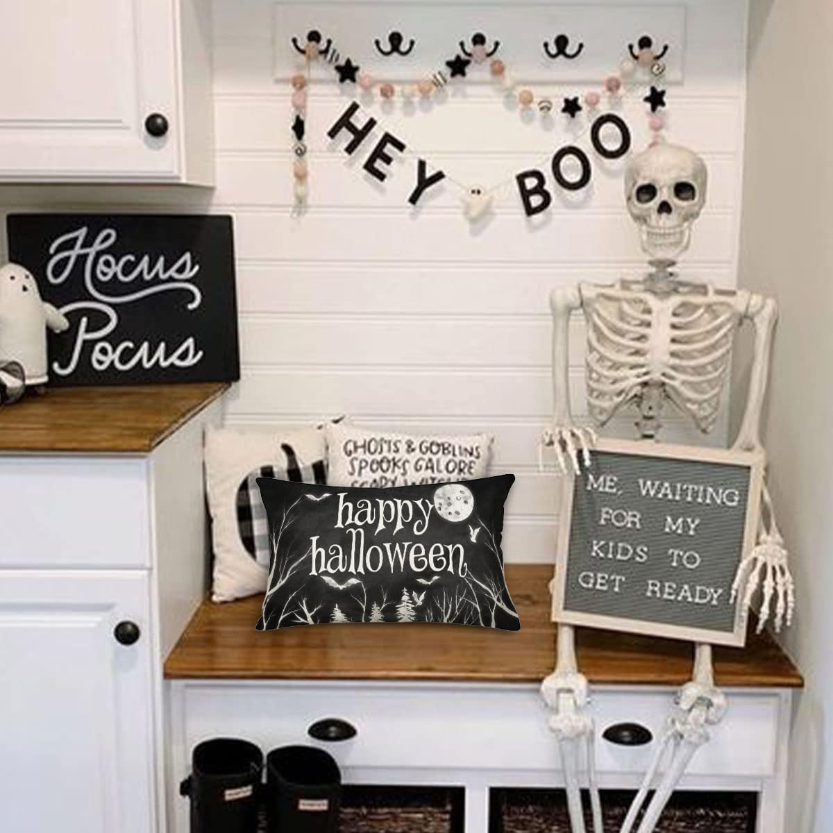 MEHOTOP Fundas de almohada decorativas de Halloween de 12 x 20 pulgadas, para decoración del hogar en vacaciones, funda lumbar de Halloween para