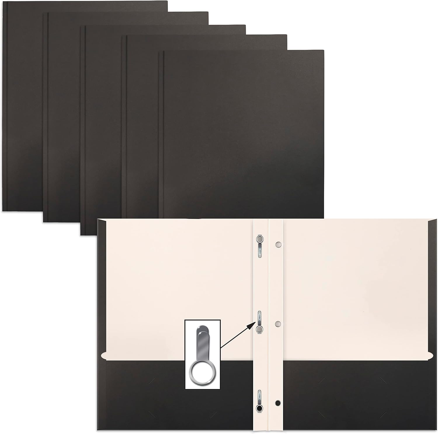 Better Office Products Carpetas de papel negro de 2 bolsillos con puntas, paquete de 50, textura mate, carpetas de papel tamaño carta, paquete de