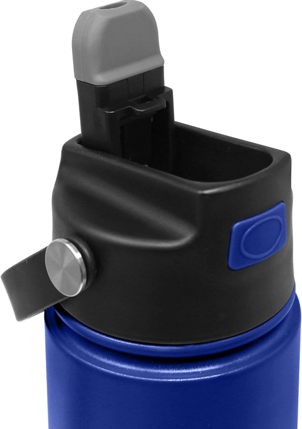 Hydraflow Botella de agua híbrida para niños con tapa abatible con popote y bota, botella de agua aislada al vacío de triple pared (14 onzas, azul