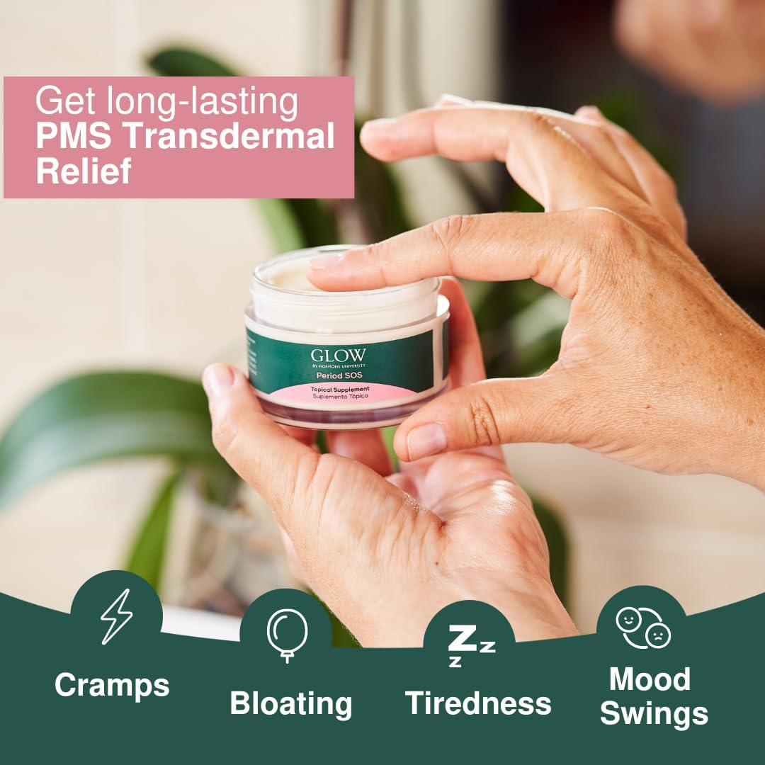 Glow Botanica Period SOS – Suministro de 1 mes – Crema de ñame silvestre para aliviar los síntomas del síntoma del síndrome premenstrual –