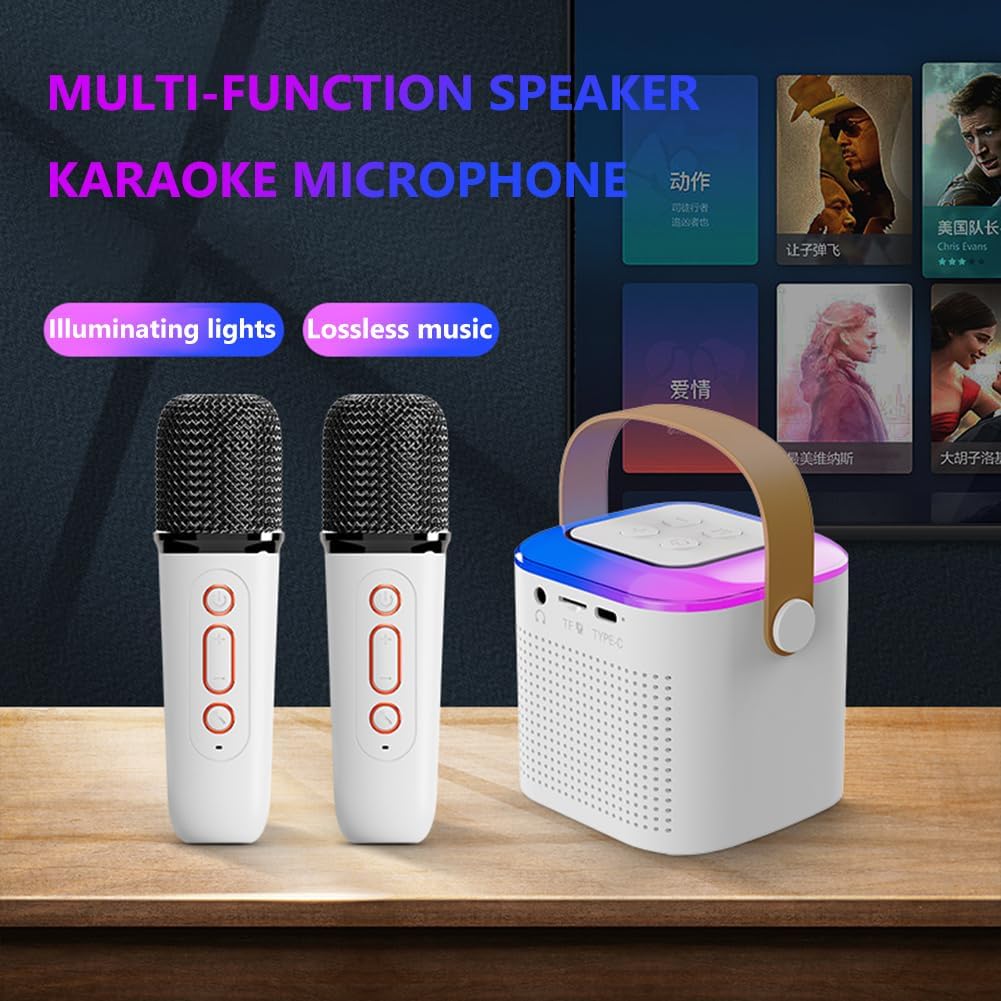 Mini máquina de karaoke para adultos y niños, altavoz portátil de karaoke Bluetooth con micrófono inalámbrico y luces LED, regalos de karaoke para