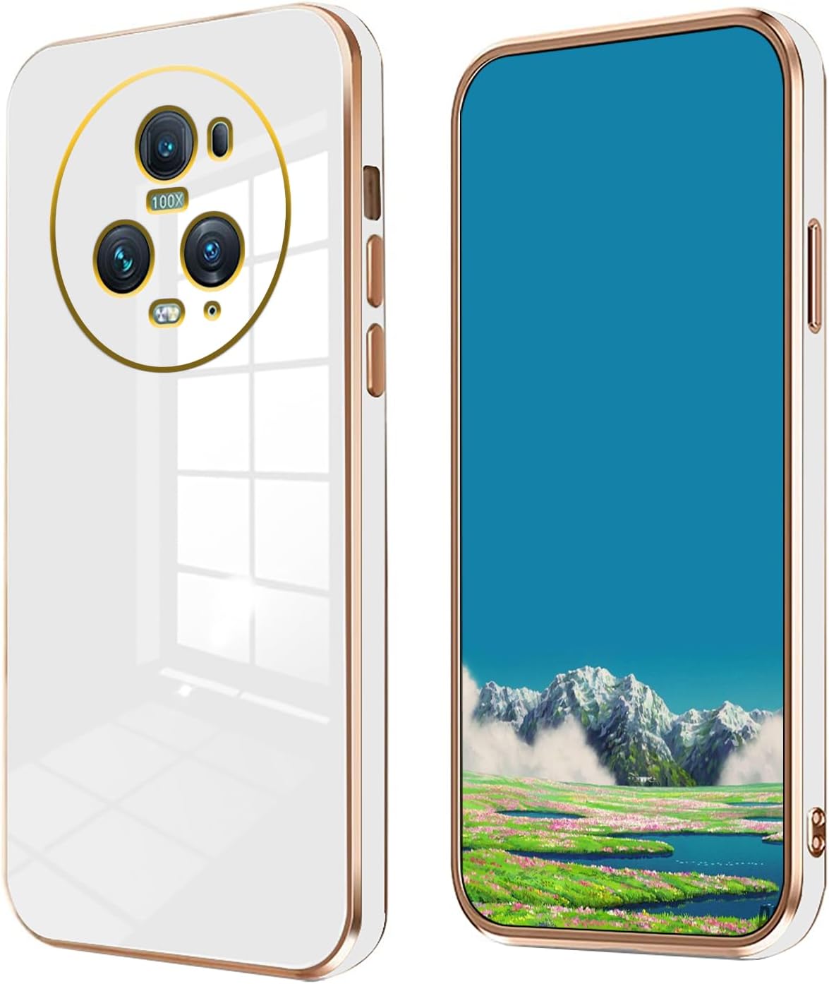 Compatible con Honor Magic 5 Pro Funda de silicona rosa, chapado Honor Magic 5 Pro, funda delgada y suave a prueba de golpes (blanco)
