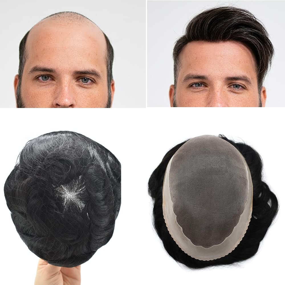 Toupee para hombres Sistema de reemplazo de piezas de cabello humano fino mono invisible para hombre Toupee sistema de pelo para hombres postizos