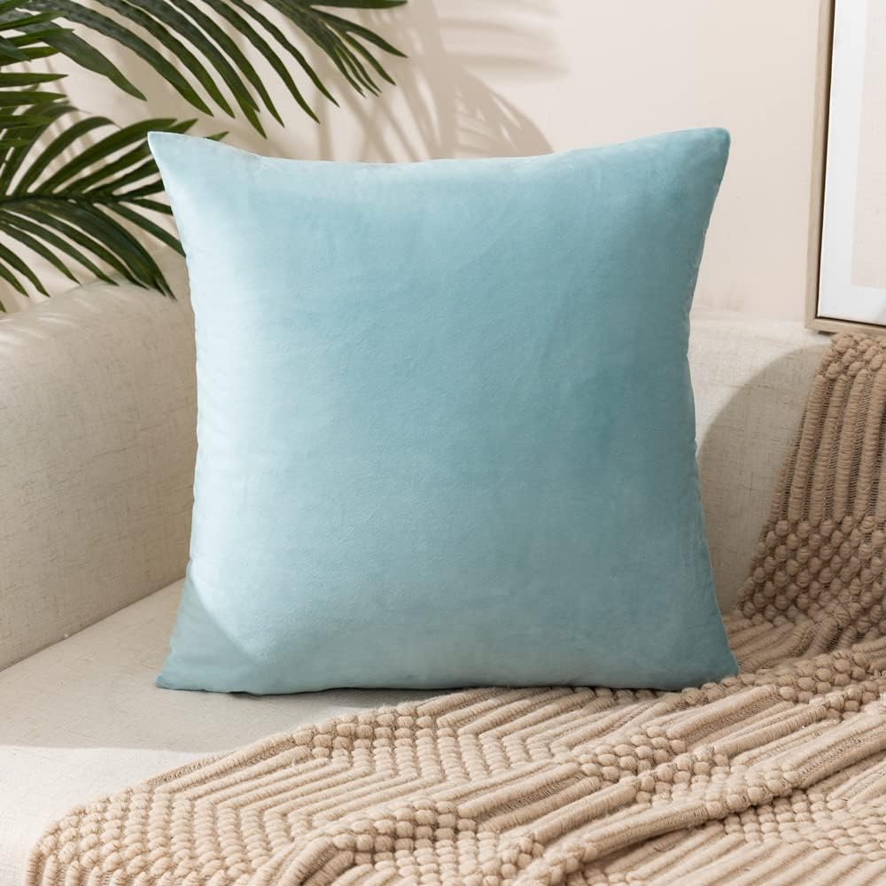 Fundas de almohada de terciopelo con rellenos incluidos, 18 x 18 pulgadas, paquete de 2 almohadas decorativas suaves y sólidas para sofá,