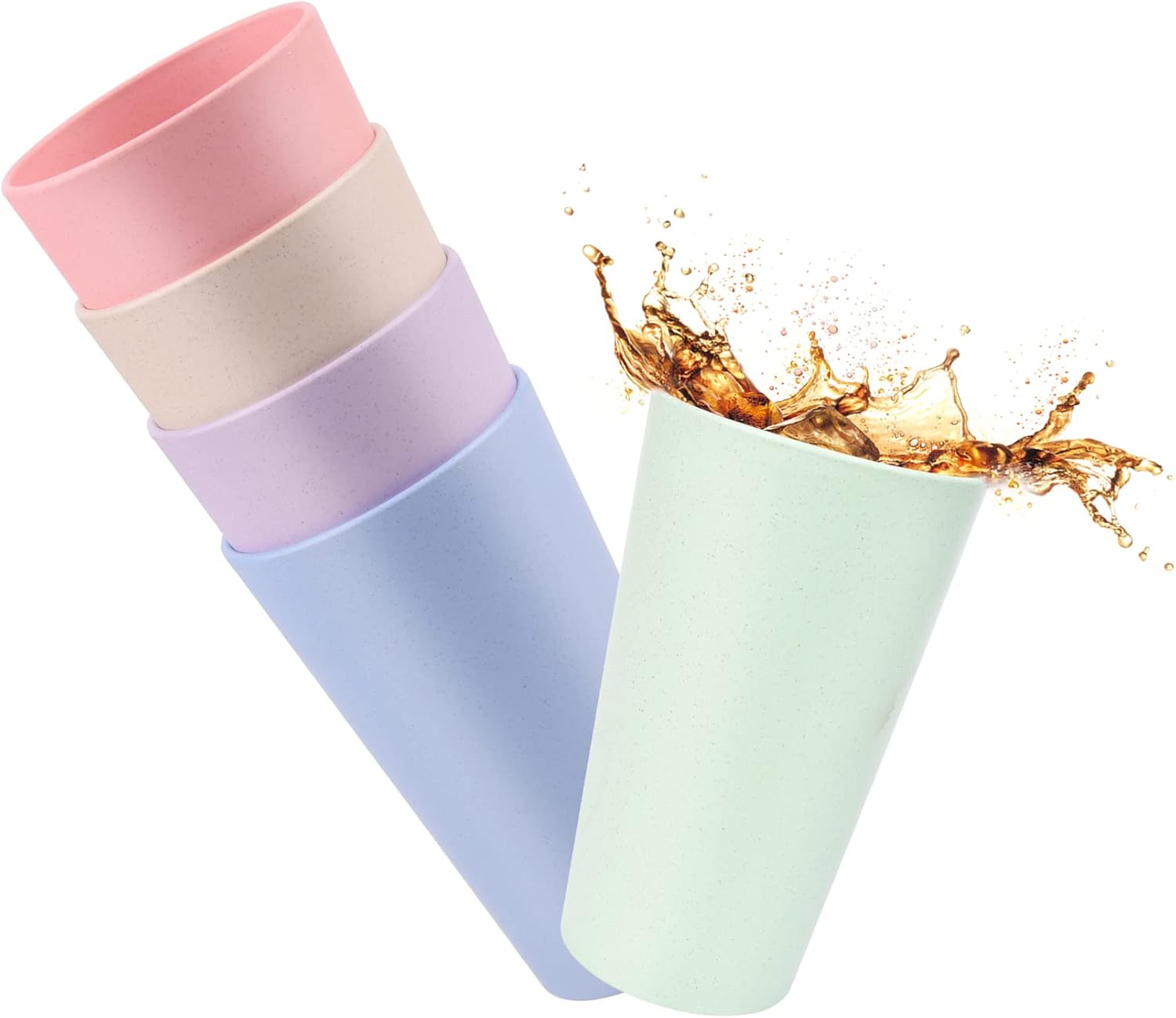 JIABEIUS Vasos de plástico reutilizables de 20 onzas, juego de 5 tazas de paja de trigo multicolor para cocina, oficina, viajes, vasos para beber y