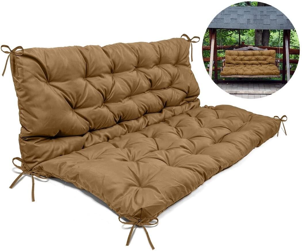 Cojín de repuesto para columpio, cojín de banco exterior con respaldo, cojín de 2 a 3 plazas con 8 lazos para muebles de exterior, cojín de jardín