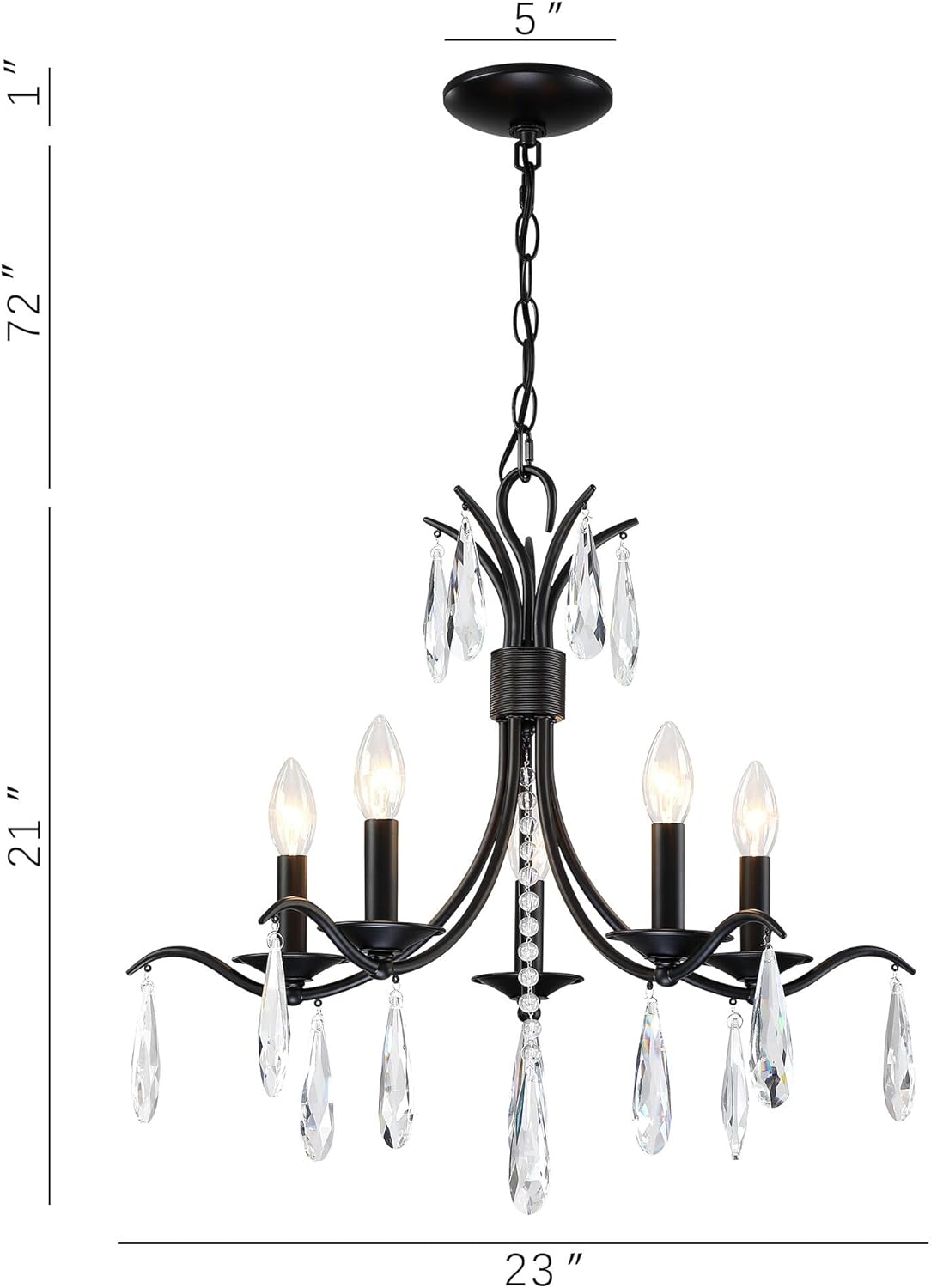 Candelabros de cristal de color negro, lámpara de cristal moderna de 5 luces para sala de estar, accesorio de iluminación colgante de techo para