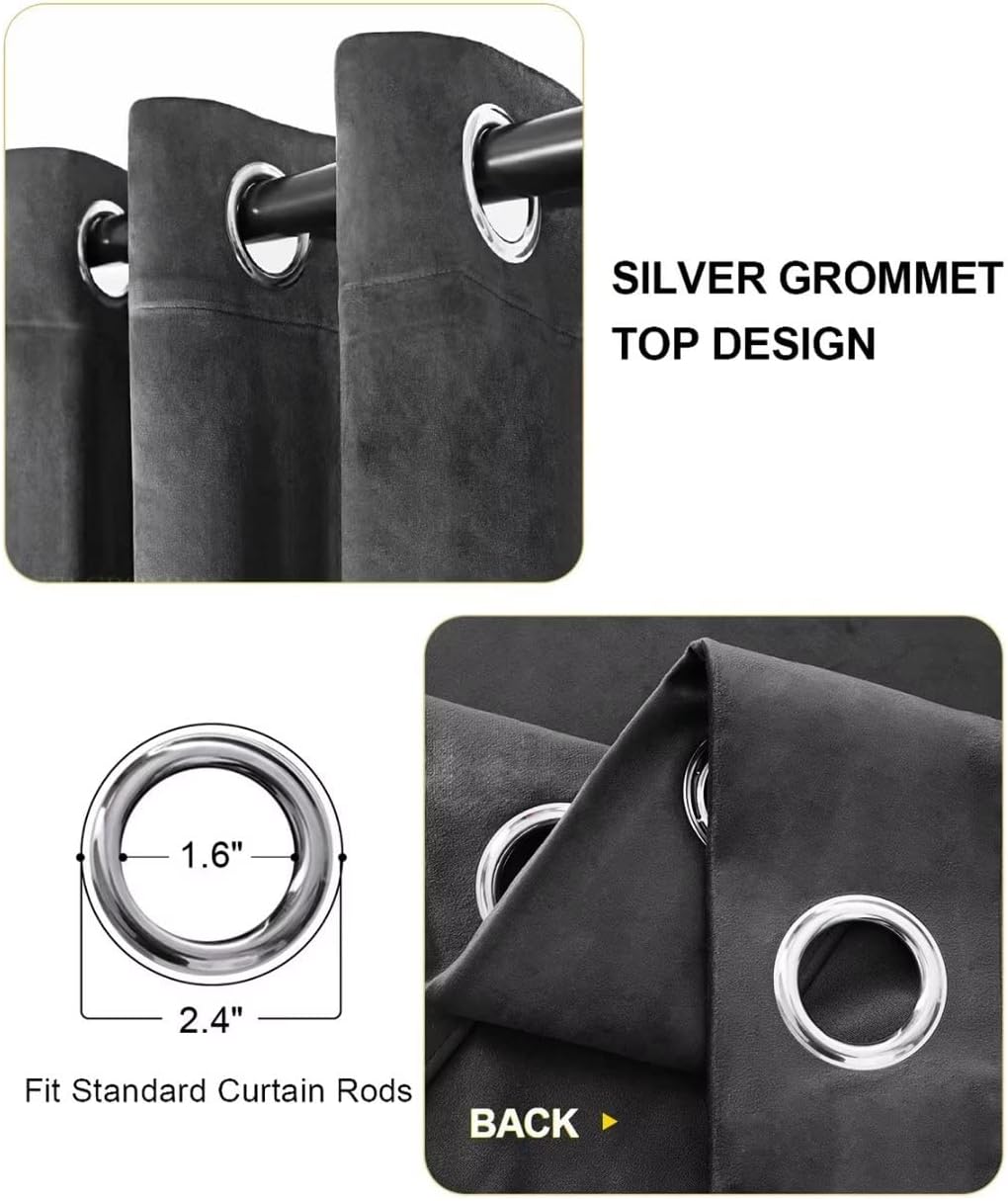 Cortinas de terciopelo gris oscuro súper suave de 108 pulgadas con ojales, cortinas opacas de terciopelo con aislamiento térmico supergruesas,