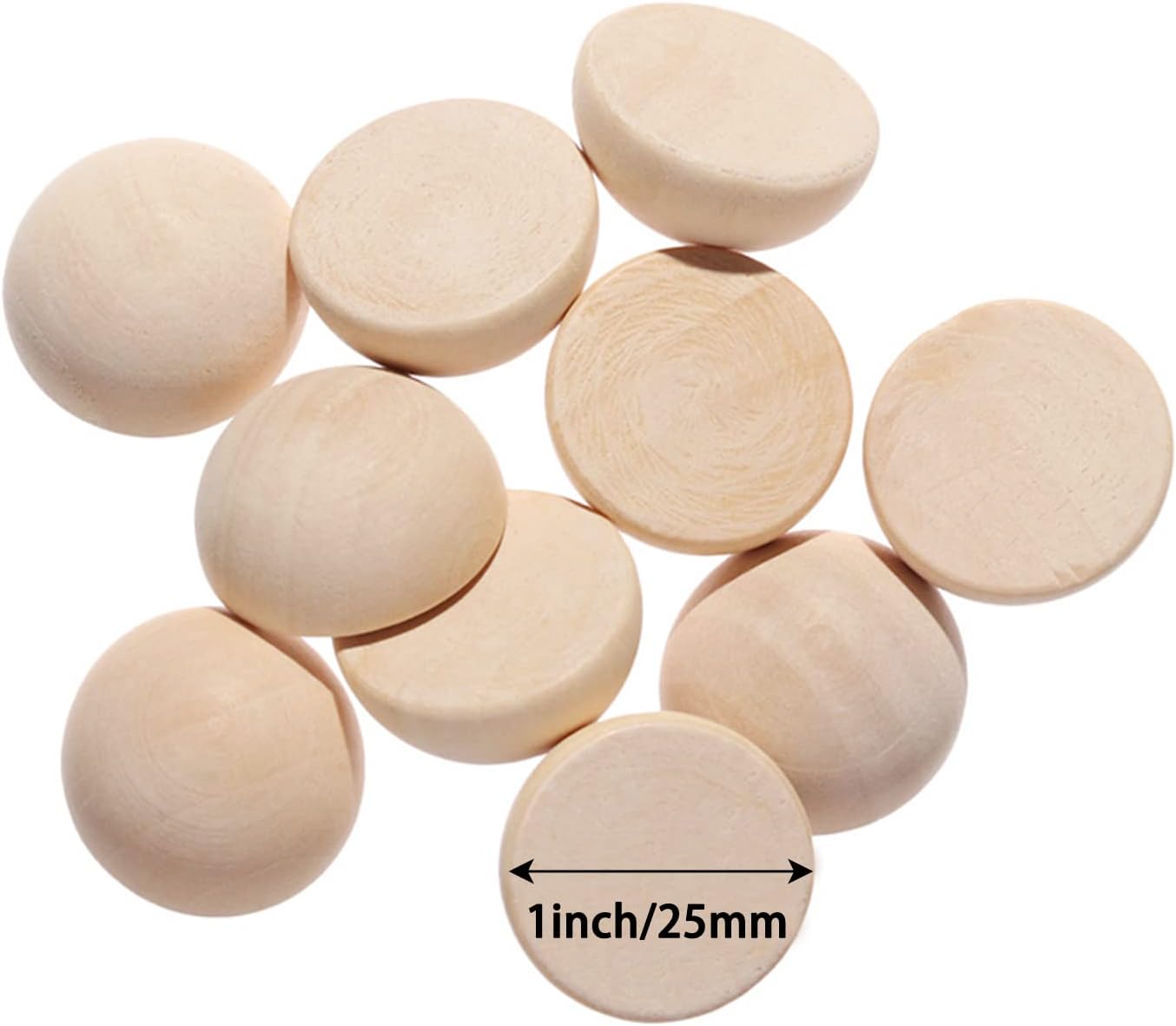 100 bolas de madera de media bola de 1 pulgada de diámetro, sin terminar, natural, mini bolas de madera divididas para proyectos de bricolaje,
