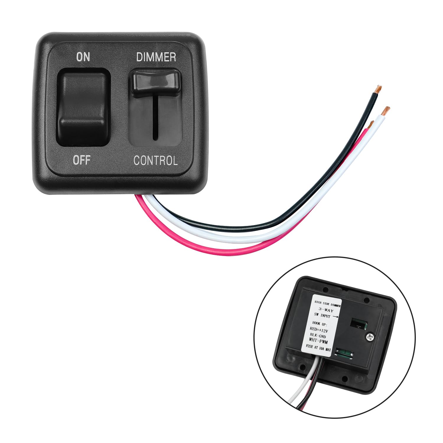 Interruptor de palanca de atenuador de 12 voltios CC, control de atenuador lateral alto para iluminación LED, halógena, incandescente, RV,