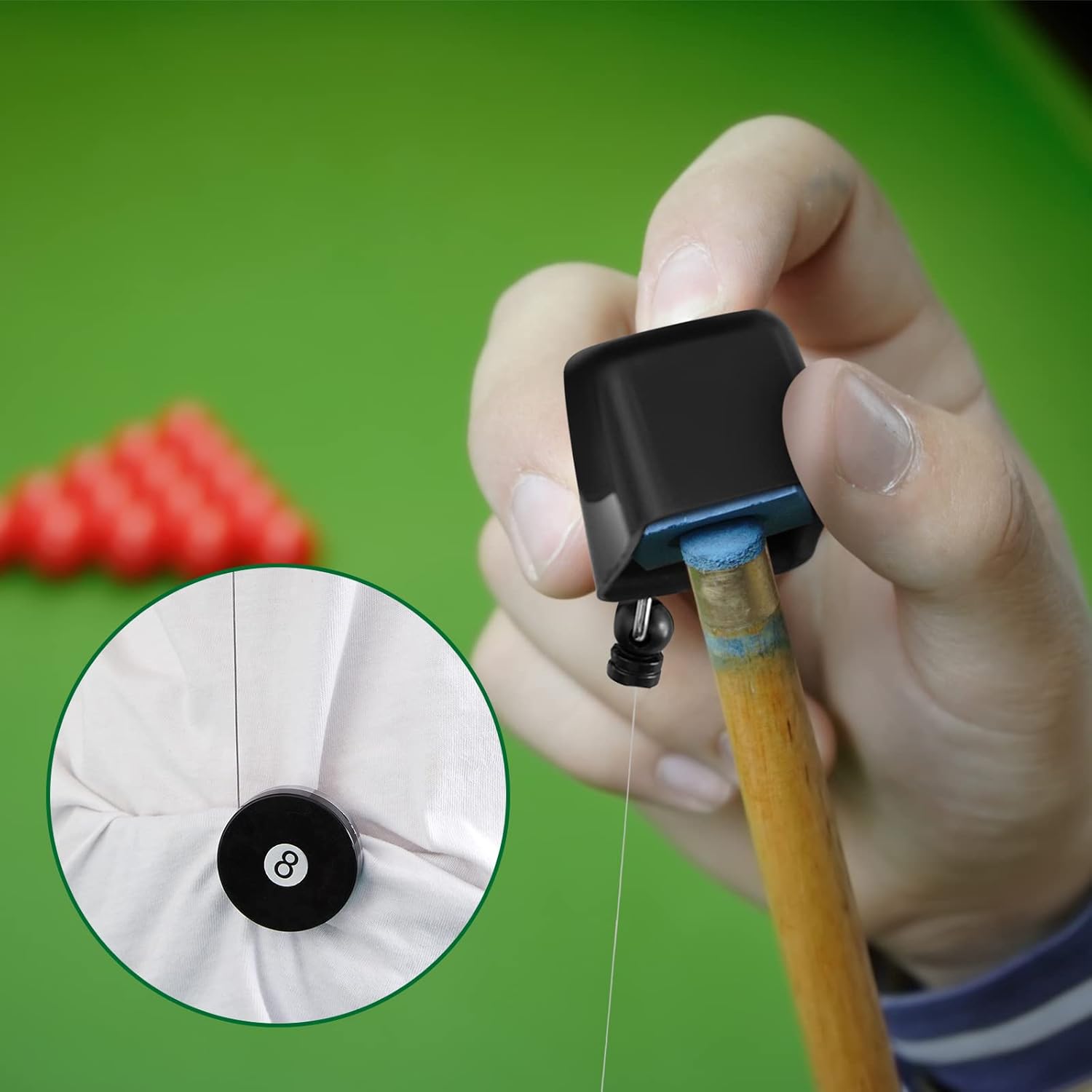 Wettarn Juego de 2 cubos de tiza para billar y 8 cubos de tiza de billar, clip retráctil para cinturón de dibujo, soporte para tiza de piscina, taco