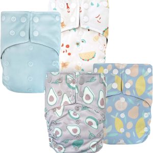 LA PETITE OURSE 4 pañales impresos de tela a presión de tamaño único con 8 inserciones de bambú de 4 capas + 1 bolsa húmeda gratis, para bebés que LA PETITE OURSE 4 pañales impresos de tela a presión de tamaño único con 8 inserciones de bambú de 4 capas + 1 bolsa húmeda gratis, para bebés que