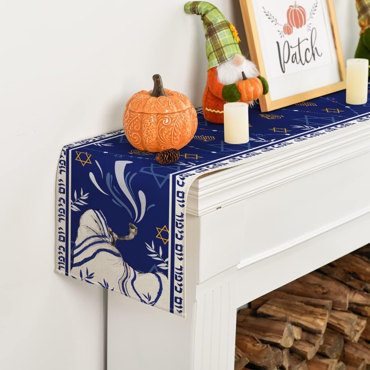 Artoid Mode Shofar Leaves Yom Kippur – Camino de mesa, hexagrama para cocina, comedor, decoración para exteriores, hogar, fiesta, 13 x 36 pulgadas