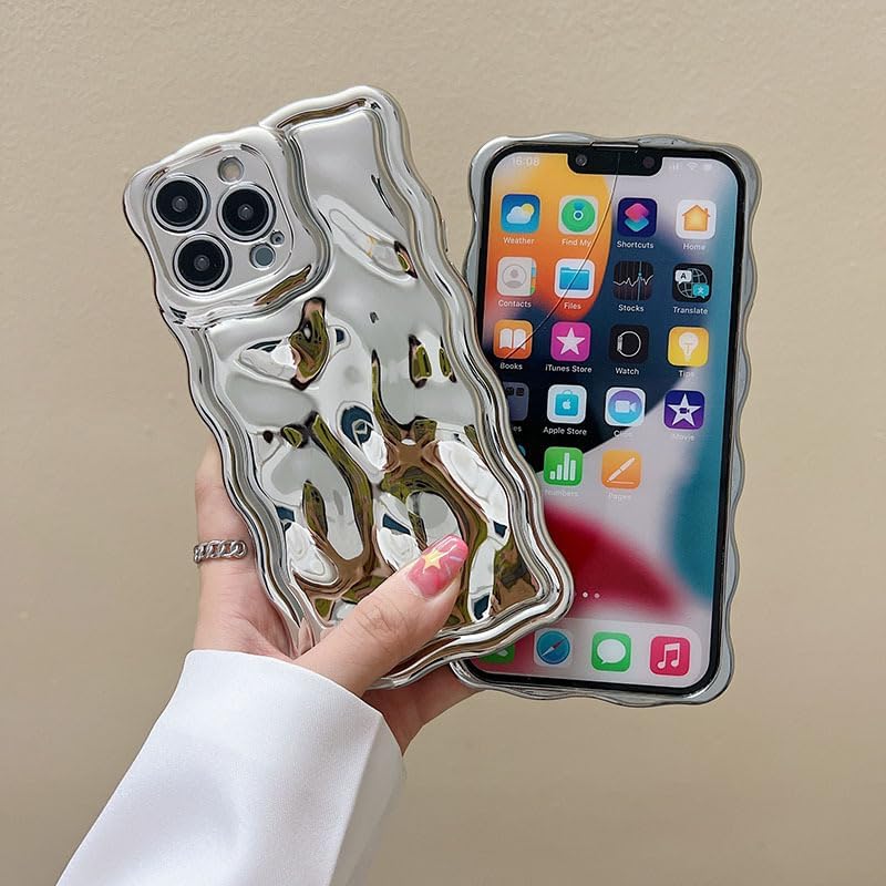 Funda compatible con iPhone 11, con marco ondulado de agua con burbujas, para mujeres y niñas, con purpurina plateada, no amarillenta, de silicona