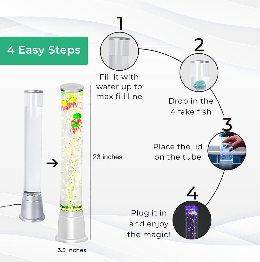 Shop LC – Lámpara eléctrica de medusas, lámpara artificial de acuario para tanque de peces falsos con lámpara de tubo de burbujas sensorial, luz