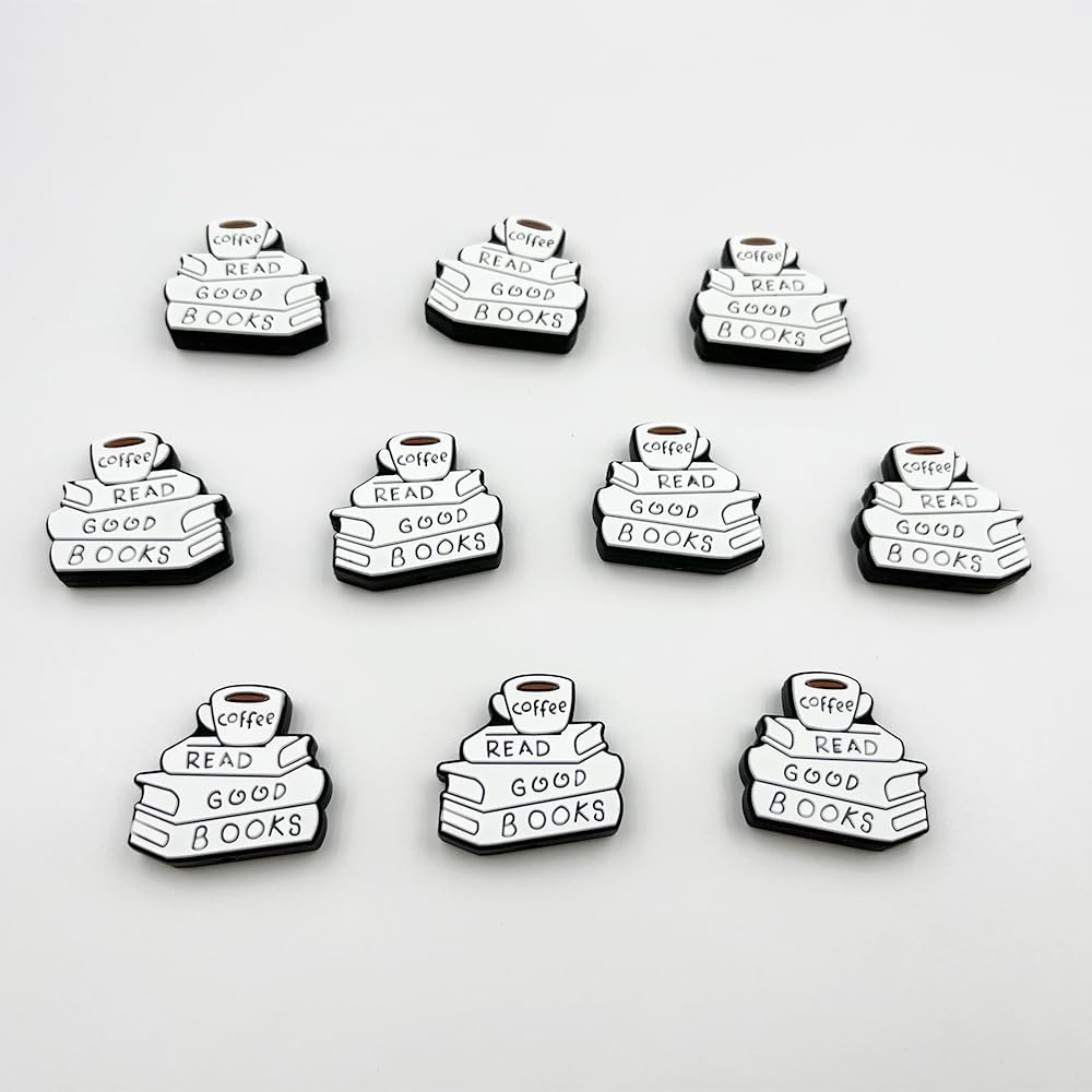 Cuentas focales de silicona con forma de libro de café, cuentas focales planas para bolígrafos, cuentas espaciadoras de silicona para hacer