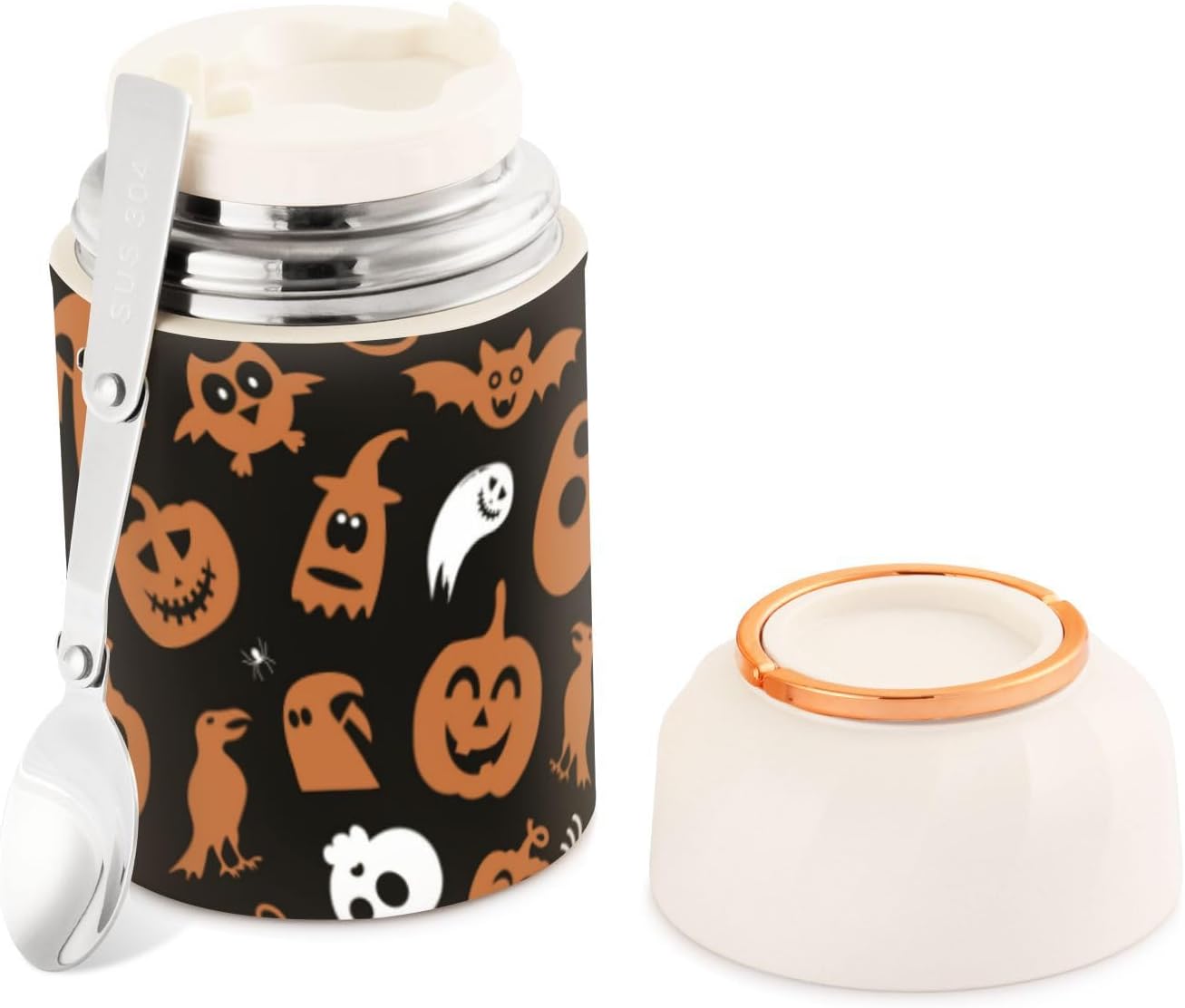 Halloween Design Kids Womens Lunch Insulated Jar with Spoon 17oz500ml Food Containers For Hot Food Stainless Steel Vacuum Wide Mouth Flask Insulated
