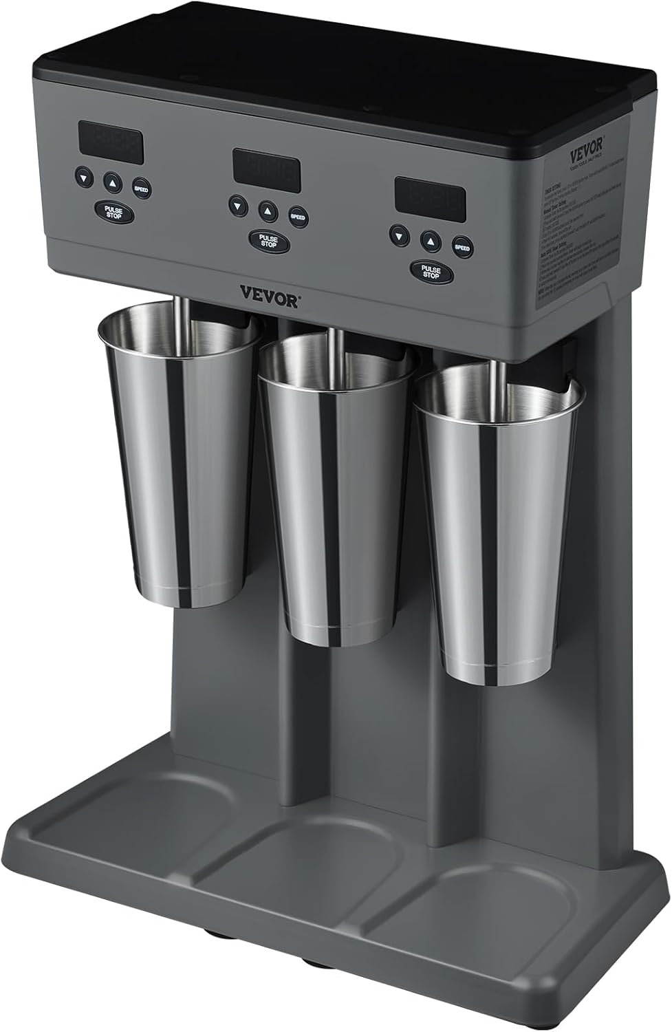 VEVOR Batidora eléctrica de 375 W x 3, mezclador de bebidas comercial de triple cabezal, microinterruptor inteligente LED, mezclador de batido de 3