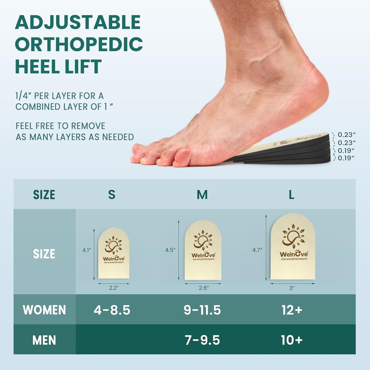 Welnove Insertos ortopédicos para zapatos, elevadores de talón ajustables de 1 pulgada, blanco, unisex, mediano, 2 pares