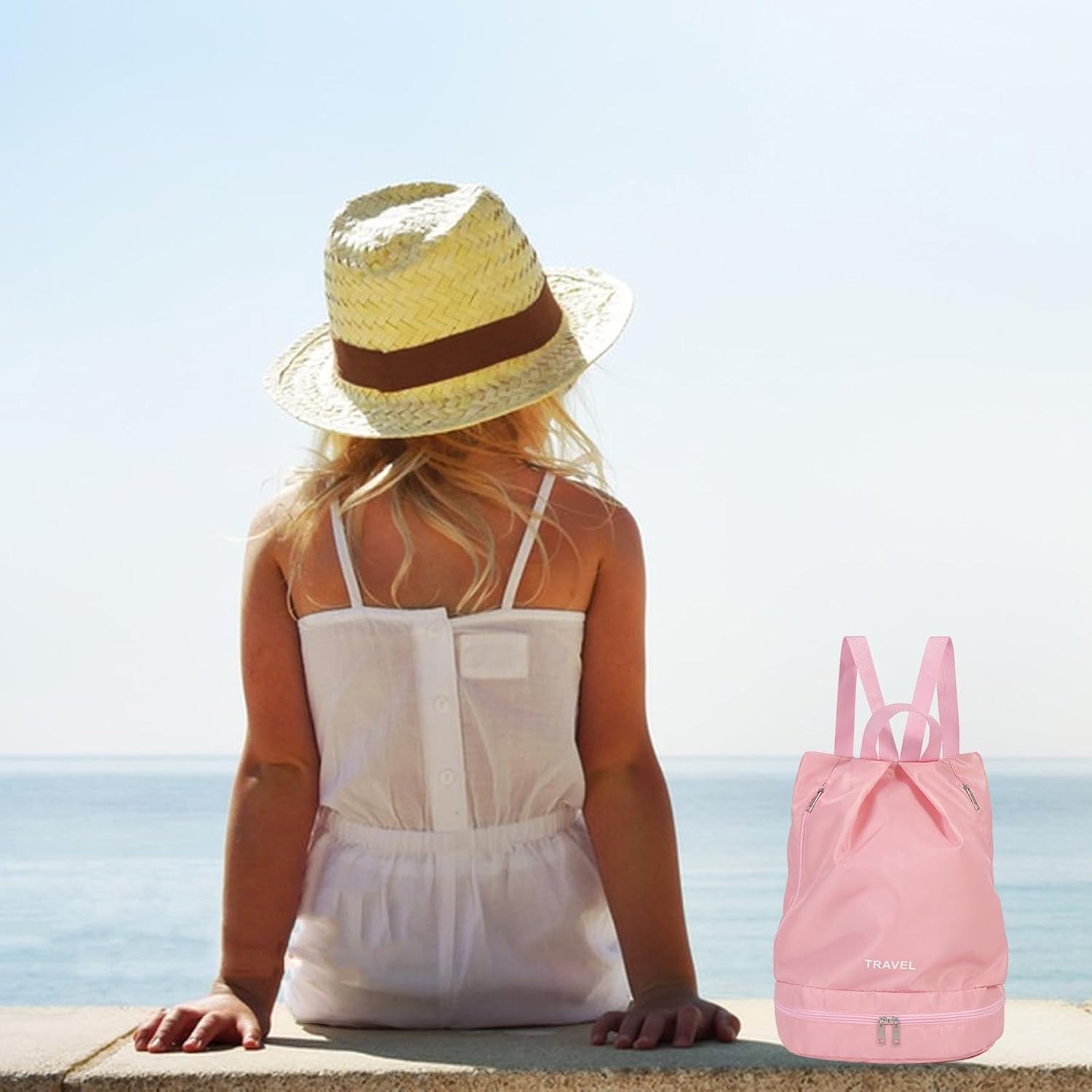 Mochila de natación deportiva con compartimentos secos y húmedos, bolsillo a prueba de humedad para mujeres y hombres (rosa)