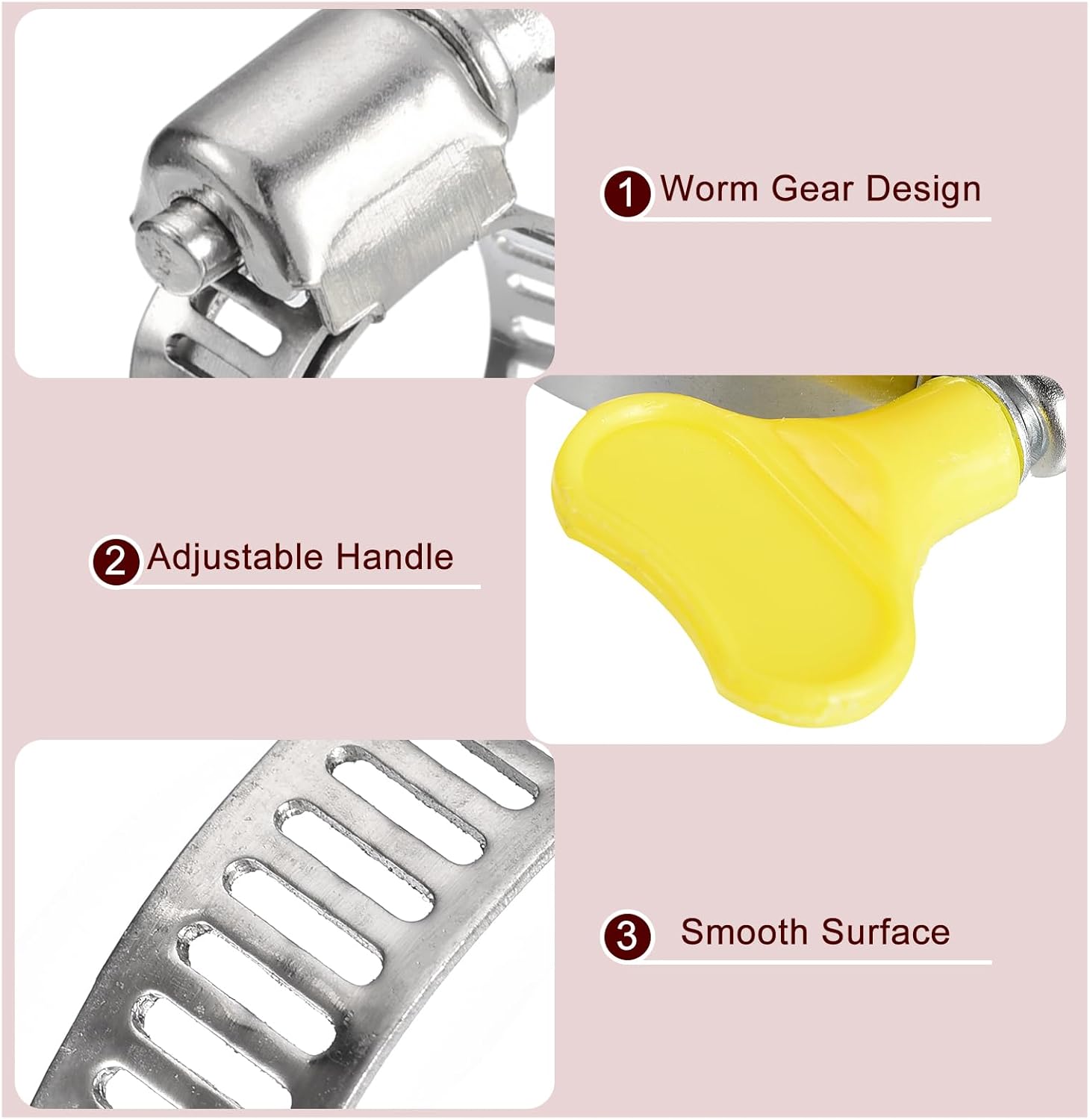 uxcell Abrazadera de manguera de engranaje helicoidal, 24 abrazaderas de manguera de acero inoxidable ajustables de 38 a 58 pulgadas con mango de